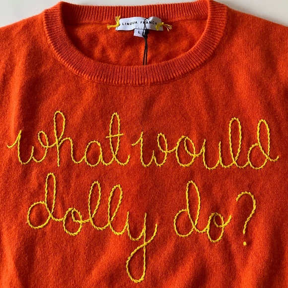NEW w/Tags Lingua Franca Embroidered Cashmere Sweater “What Would Dolly Do?" L - Picture 2 of 4